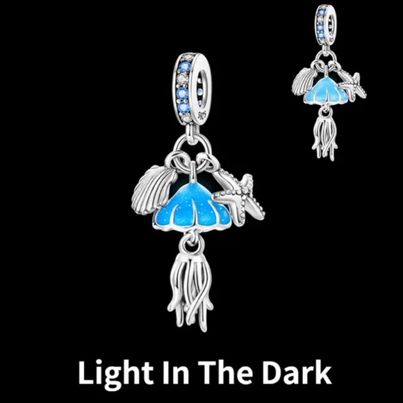 NWOT Glow in the Dark Lucky Jellyfish Dangle Charm 925 Sterling Silver Charm - Picture 3 of 10